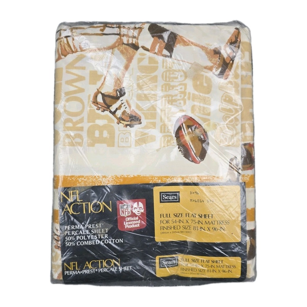 Vintage NFL Action Perma-Prest Full Flat Sheet Sears Licensed NFL Sheet NOS‎